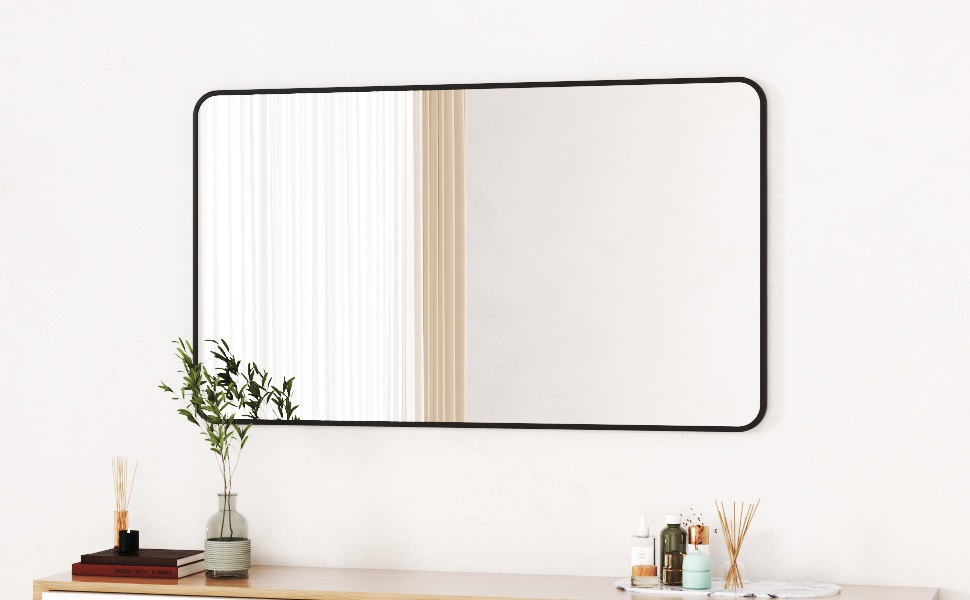 Дзеркало Boromal Spiegel Schwarz 100x60 см: прямокутне дзеркало з металевим каркасом для ванної кімнати, спальні, туалетного приміщення. Чорний колір.