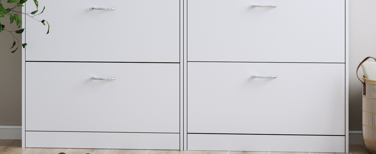 Вузька шафа для взуття FirFurd біла, з 3 відкидними ящиками, економна для 12-24 пар, висока комода для прихожей, коридору, входу. Дерев'яна шафа для взуття 110x80x23.5 см