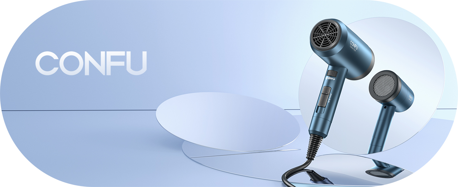 Фен для волосся CONFU, фен Ion Hair Dryer 1800 Вт з насадками для укладання та дифузором, 3 температурні режими, потужний салонний фен для швидкого сушіння (синій)