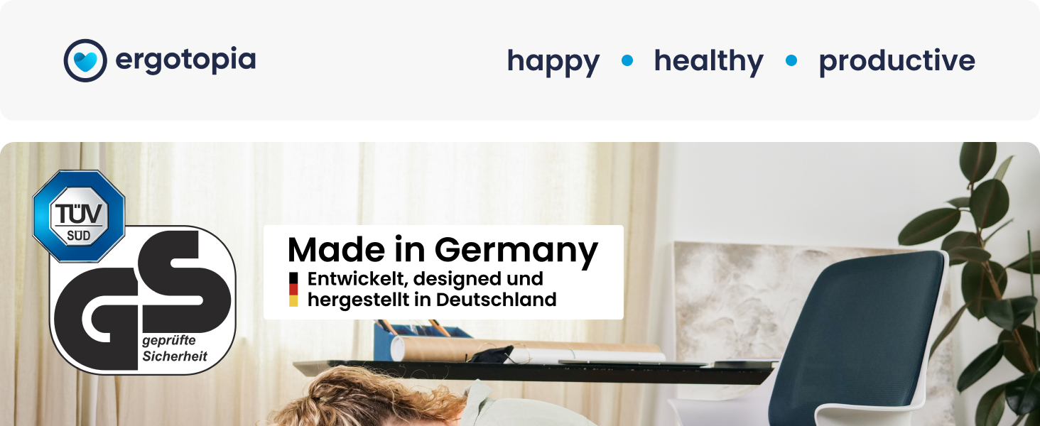 Ergotopia WellBack: Ергономічне крісло для офісу та дому, Made in Germany, з підтримкою попереку та синхро-механізмом, білий каркас, сірий колір