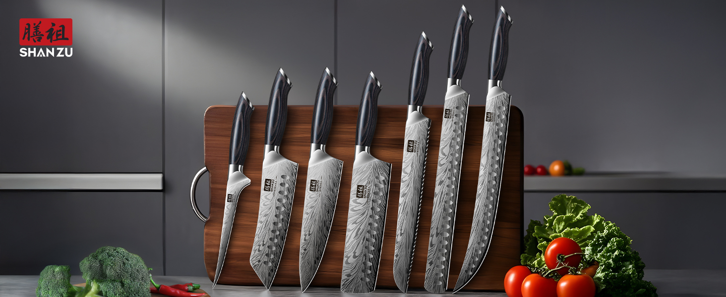 Японський кухонний ніж SHAN ZU з порошкової сталі, 30 см. Професійний ніж шеф-кухаря з високим вмістом вуглецю, ергономічна ручка з паккавуда. (Транжирний ніж)
