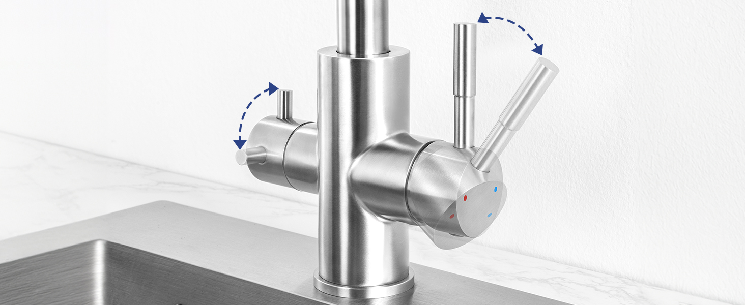 Ходовий змішувач для кухні Sofetiy, 2 важелі, змішувач-змішувач для гарячої/холодної/фільтрованої води, обертається на 360, 3-