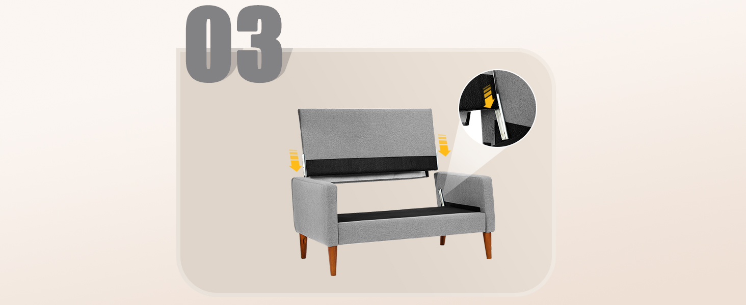 Диван Vesgantti 2-місний, 121 см, сучасний дизайн, 2 подушки, сірий льон для вітальні/квартири/офісу