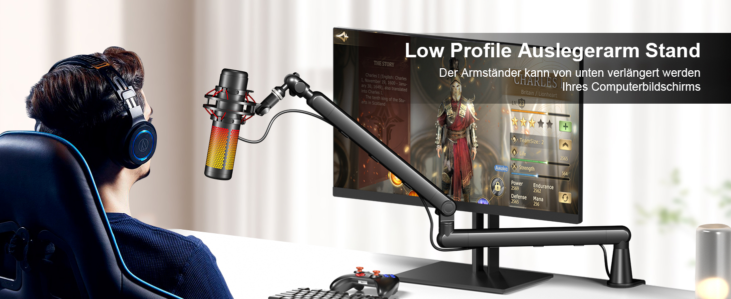 Мікрофонний стійкий тримач Aokeo AK-55 для столу, низькопрофільний, регульований, сумісний з Aokeo Yeti, Snowball iCE, HyperX QuadCast, SoloCast, Elgato Wave (Чорний)