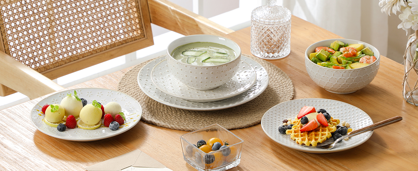 Набір посуду Malacasa LYDIA Beige для 4 осіб (16 предметів) - набір посуду з кераміки з рельєфом, сучасний сервіз