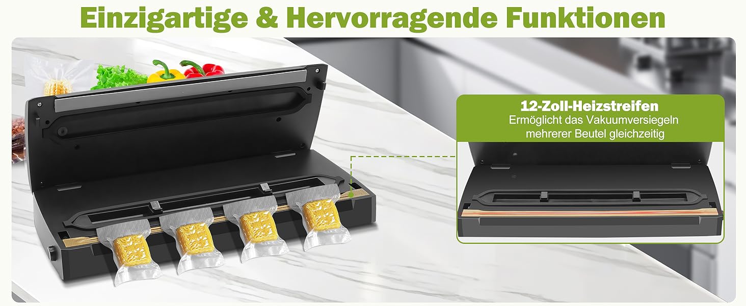 Вакууматор для продуктів 7 в 1, професійний вакуумний пакувальник з подвійним швом, цифровим таймером та різаком, комплект з 50 пакетами (Чорний)
