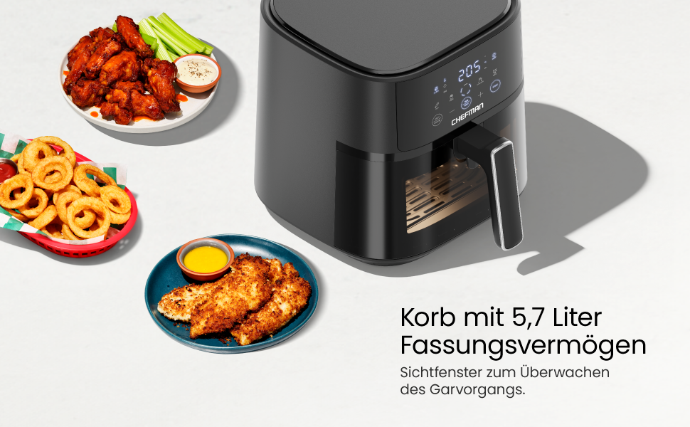 Фритюрниця без олії Chefman 5.7L з Hi-Fry технологією, сенсорне управління, антипригарне покриття, чорна