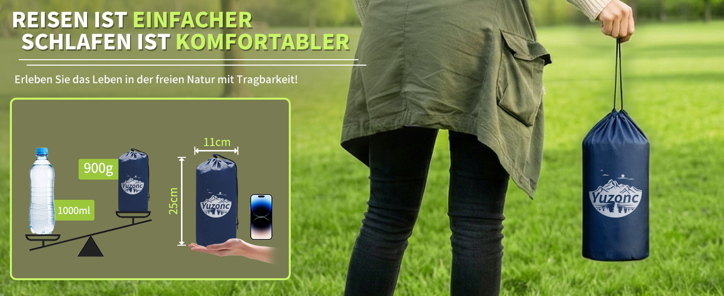 Надувний кемпінговий килимок Yuzonc з вбудованим насосом та подушкою, компактний туристичний матрац для походів та пляжу, зелений