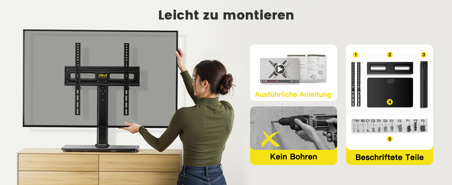Настінне кріплення для телевізора AM Alphamount поворотне, 24-60 дюймів, LED/OLED/LCD, до 45 кг, VESA 400x400 мм, регульована висота