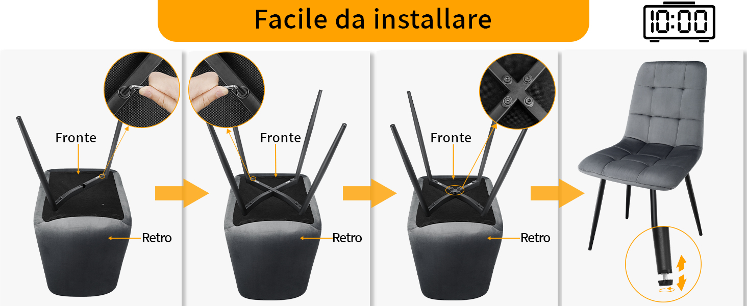Набір з 6 обідніх стільців, м'який стілець з оксамитовою оббивкою та чорними металевими ніжками, кухонні стільці з максимальною вантажопідйомністю 120 кг, темно-сірий
