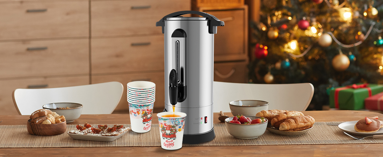 Глювайновий нагрівач 8л з 10 чашками | 1500W диспенсер гарячих напоїв з нержавіючої сталі з термостатом 30–110°C, функція підігріву та виливний кран | Глювайновий автомат для вечірок, мідно-кольоровий 8л