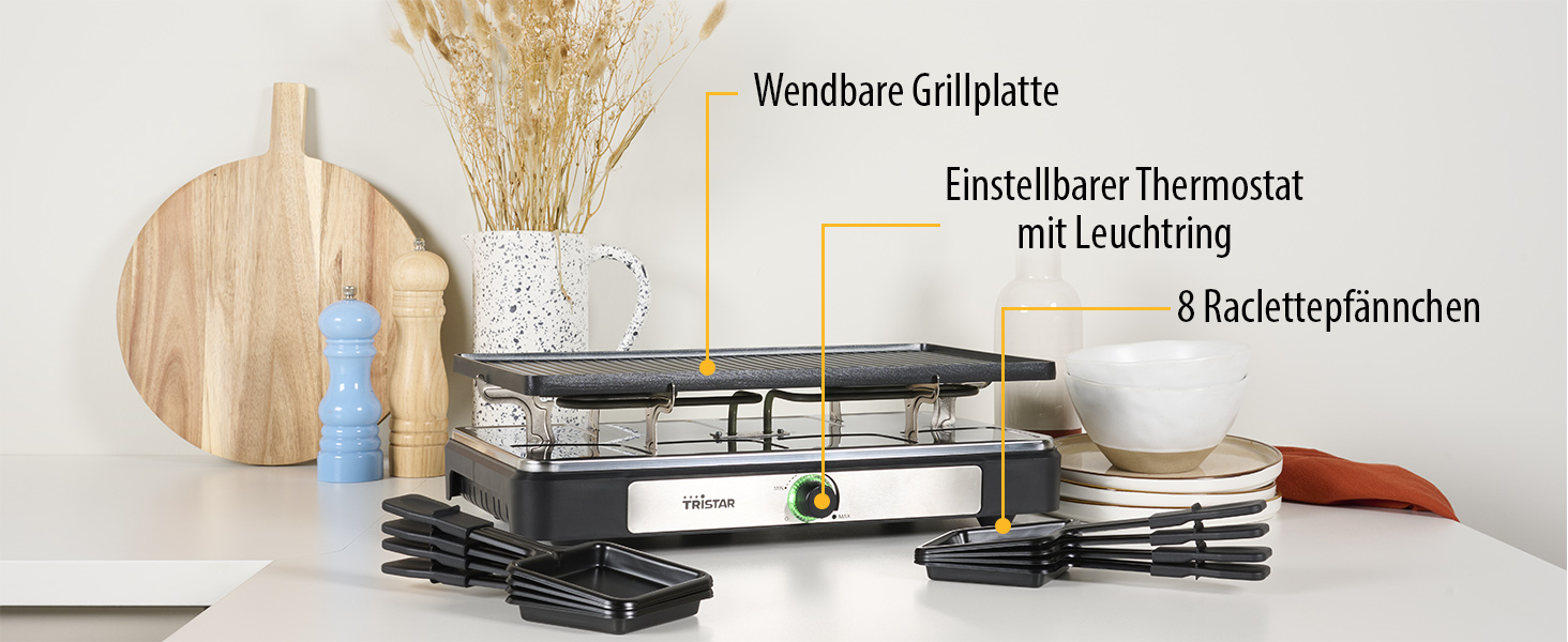 Ракле-набір Tristar RA-2748 – 3-в-1: ракле, гриль, сковорода, тепаньякі для 8 осіб, 1400 Вт, чорний