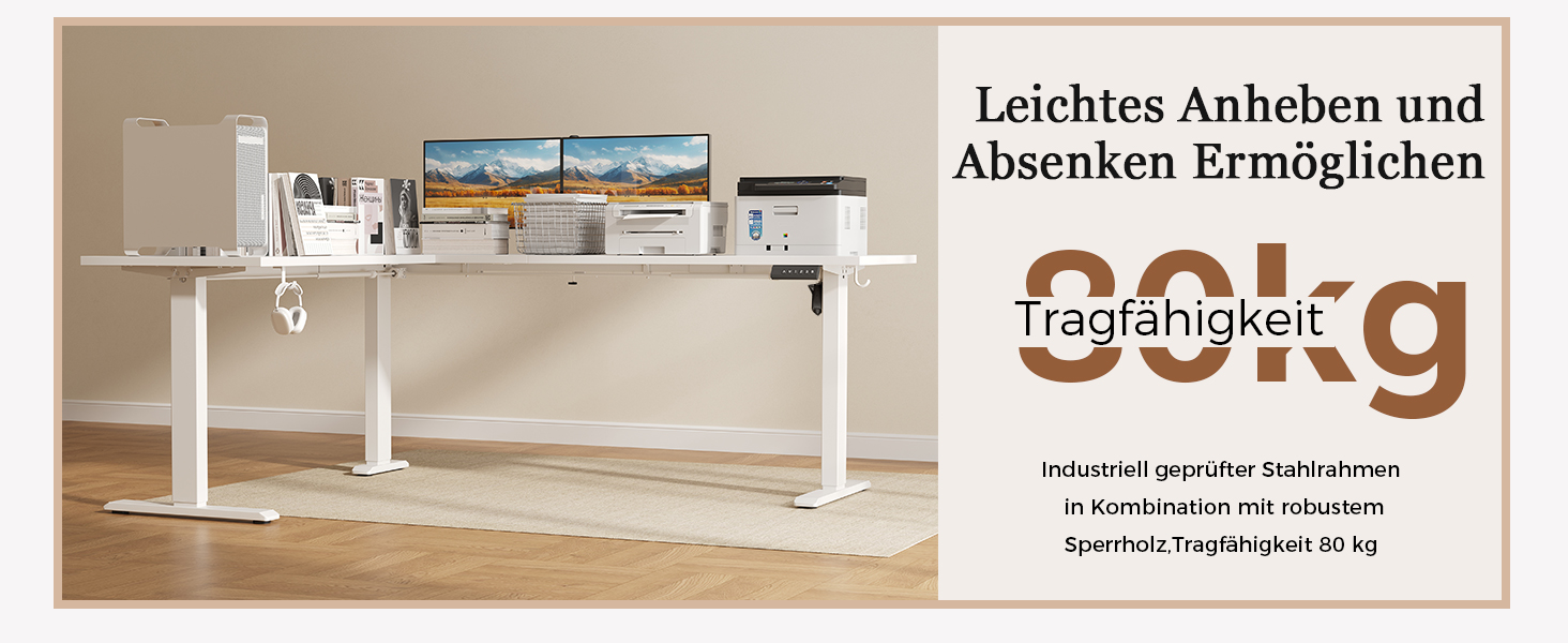 Електричний кутовий стіл Klicelor з регулюванням висоти, 190 x 155 см. 3 функції пам'яті, антиколізійна технологія, ергономічний комп'ютерний стіл, білий