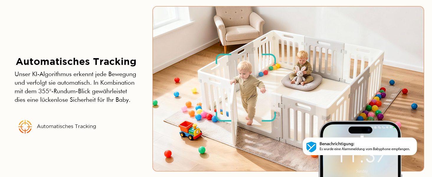 Відеоняня з камерою 1080P HD PTZ 360° та Wi-Fi: монітор для немовлят з додатком, нічним баченням, 4x Zoom, детекцією руху/звуку, двостороннім аудіо, автотрекінгом та сповіщеннями