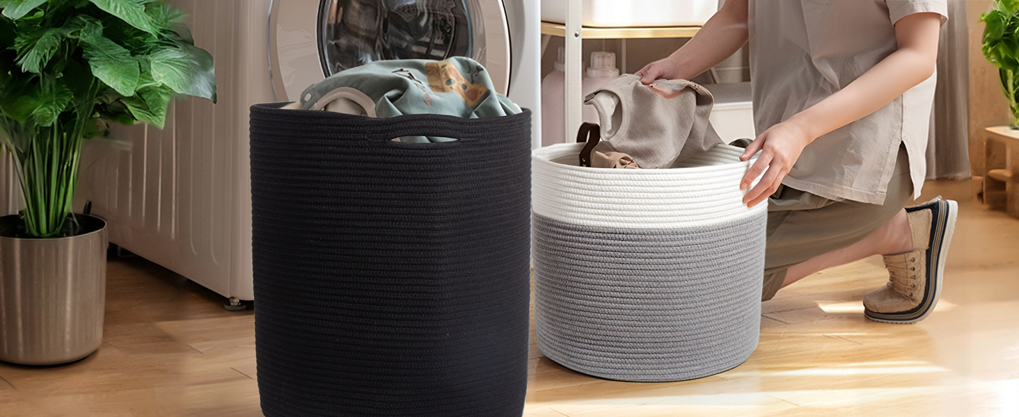 Кошик для білизни 32L з бавовни з ручками, плетений кошик для зберігання, коричневий (чорний)