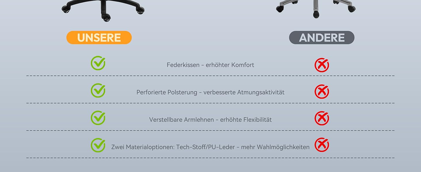 Ігровий крісло Dowinx, офісне ергономічне крісло з кишеньковим пружинним сидінням, крісло для начальника з подвійною м'якою спинкою, регульовані підлокітники та підставка для ніг, комп'ютерне крісло, PU, сірий колір