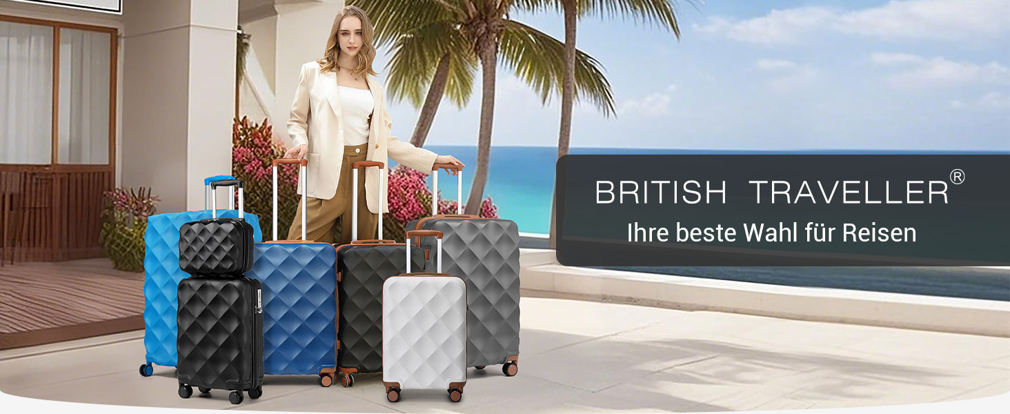 Набір валіз British Traveller: ручна валіза 54x36.5x21.5 см + косметичка 31x25x17 см, ABS+PC, кремовий