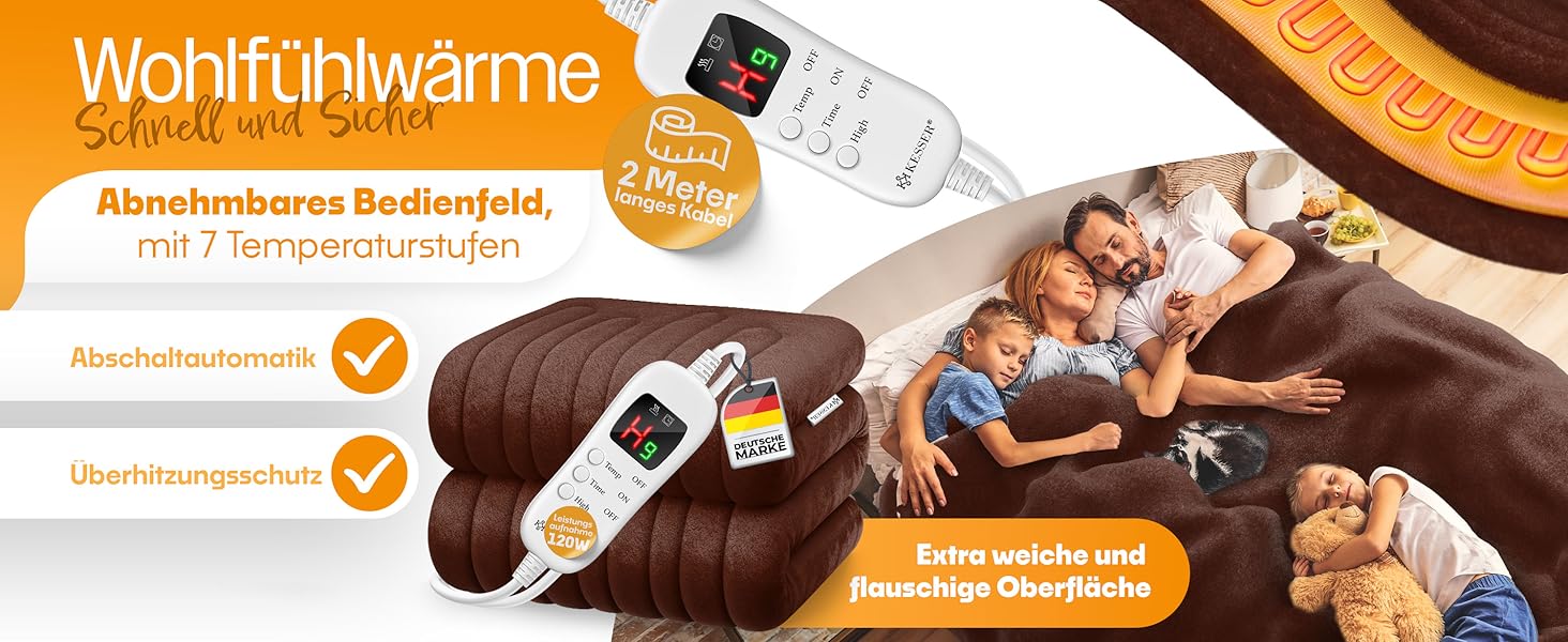Електрична грілка KESSER® з плюшу 160x120 см, антрацит, з таймером, 7 температурних режимів, пральна до 40°C, цифровий дисплей, сертифікат TÜV SÜD GS