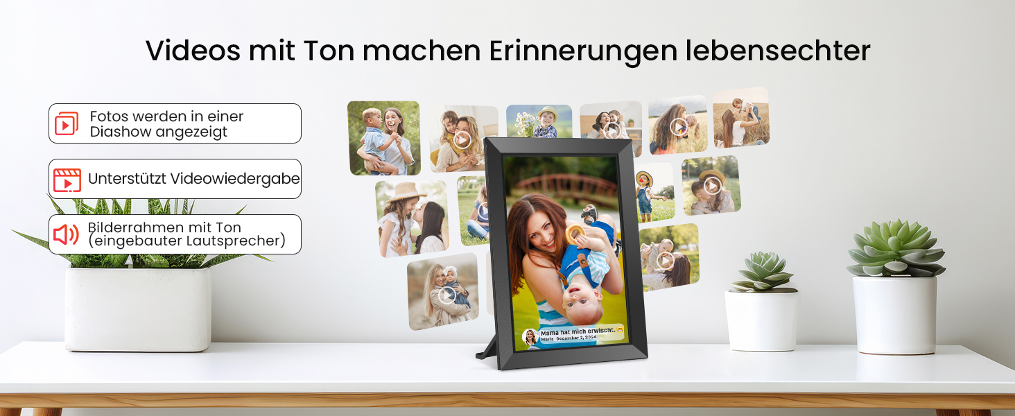 FRAMEO Цифровий фотоальбом 10.1 дюйма з Wi-Fi, IPS сенсорний екран, 32GB пам'яті, автоповорот, чорний