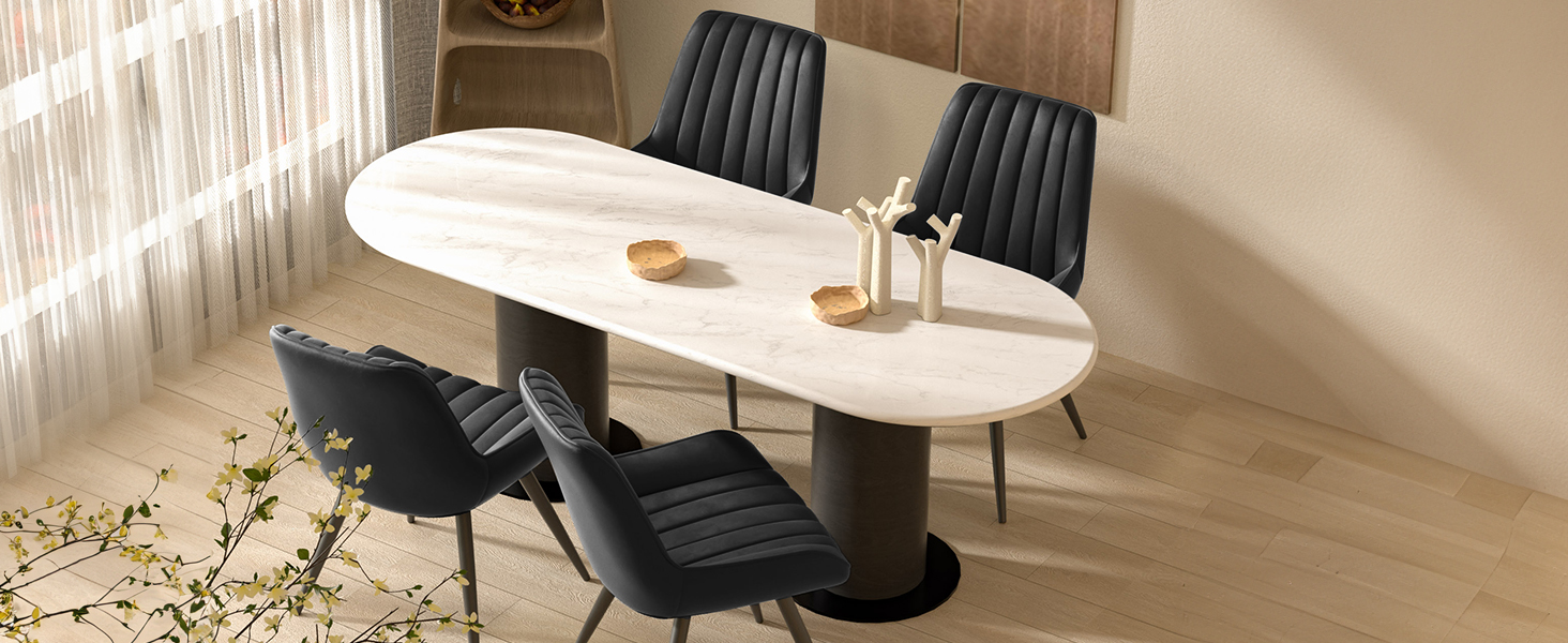 Набір обідніх стільців 2 шт. | М'які стільці з подушкою сидіння 10 см • Чорний стілець для обідньої зони • Стільці для кухні з підлокітниками • Сучасні крісла • Металеві ніжки • FU01043BL-2, Чорний