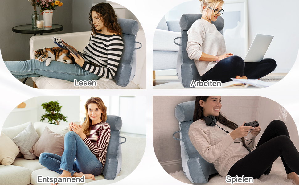 Подушка для читання Mingfuxin для ліжка, дивана, підлоги: знімний валик для шиї та підлокітником для підтримки спини, сіра