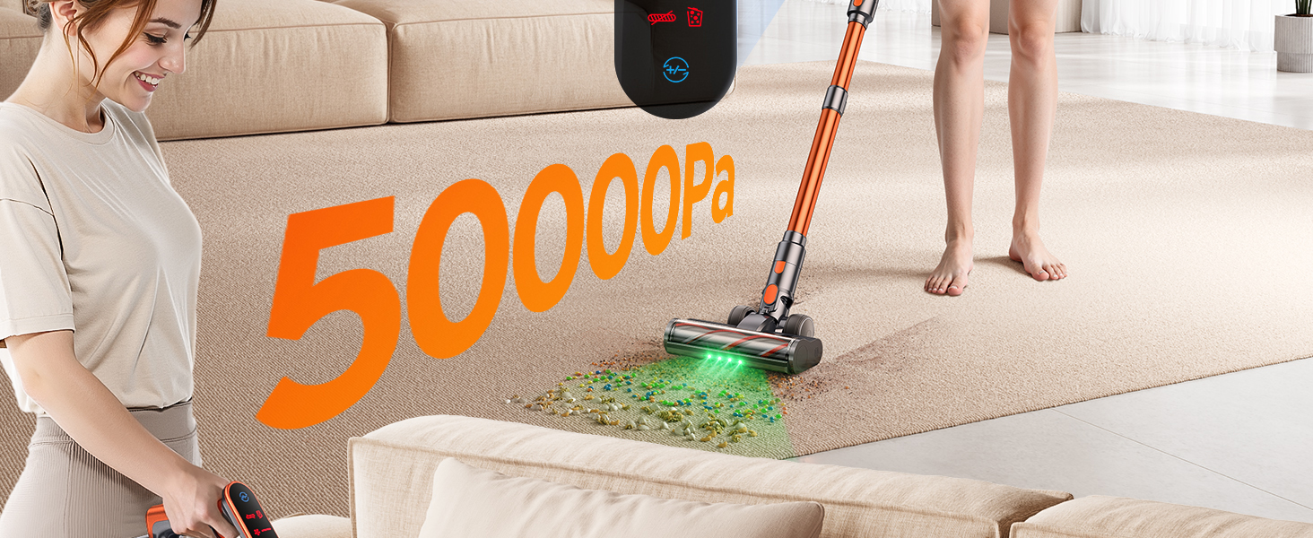 Бездротовий пилосос Fieety з акумулятором, 600W, 50kPa, 65 хв роботи, станція для зарядки на стіні, ароматерапія, автоматичний режим, сенсорний екран, висувний шланг 1 м для твердих поверхонь, килимів, шерсті тварин, автомобіля