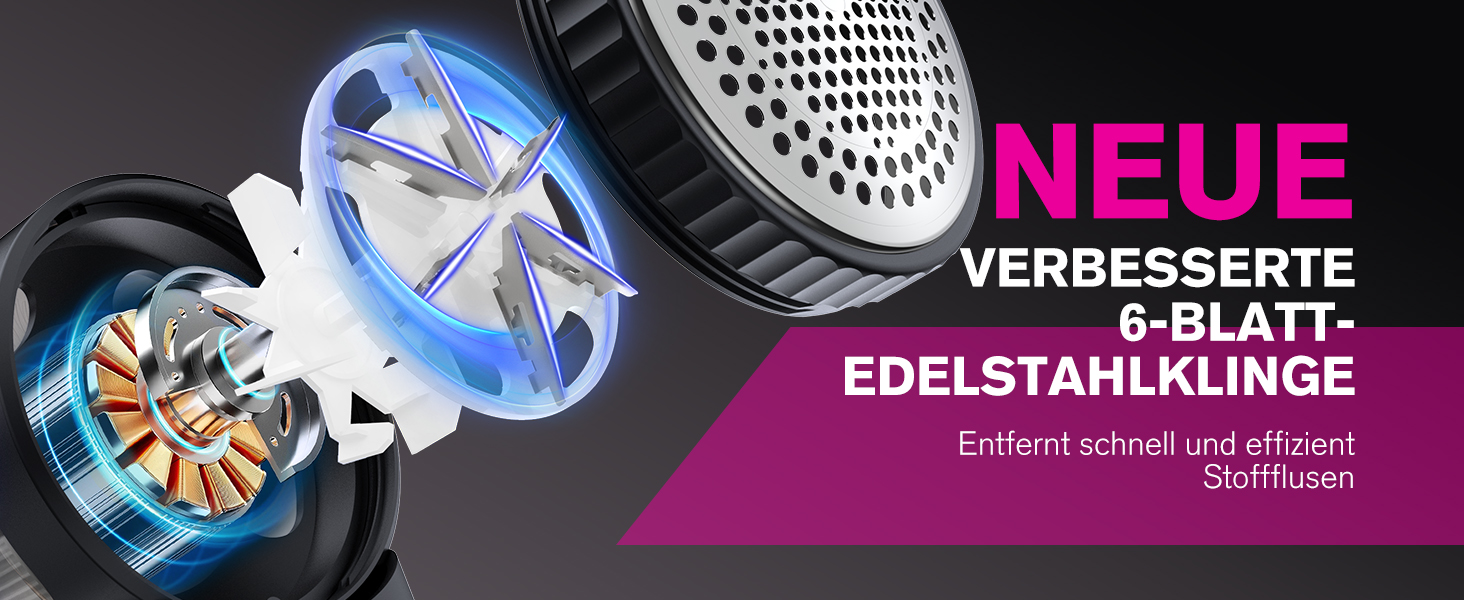 Електричний видальник ворсу Homtronics з USB-зарядкою, LED-дисплеєм та 6-ма лезами для одягу, диванів та килимів, чорний