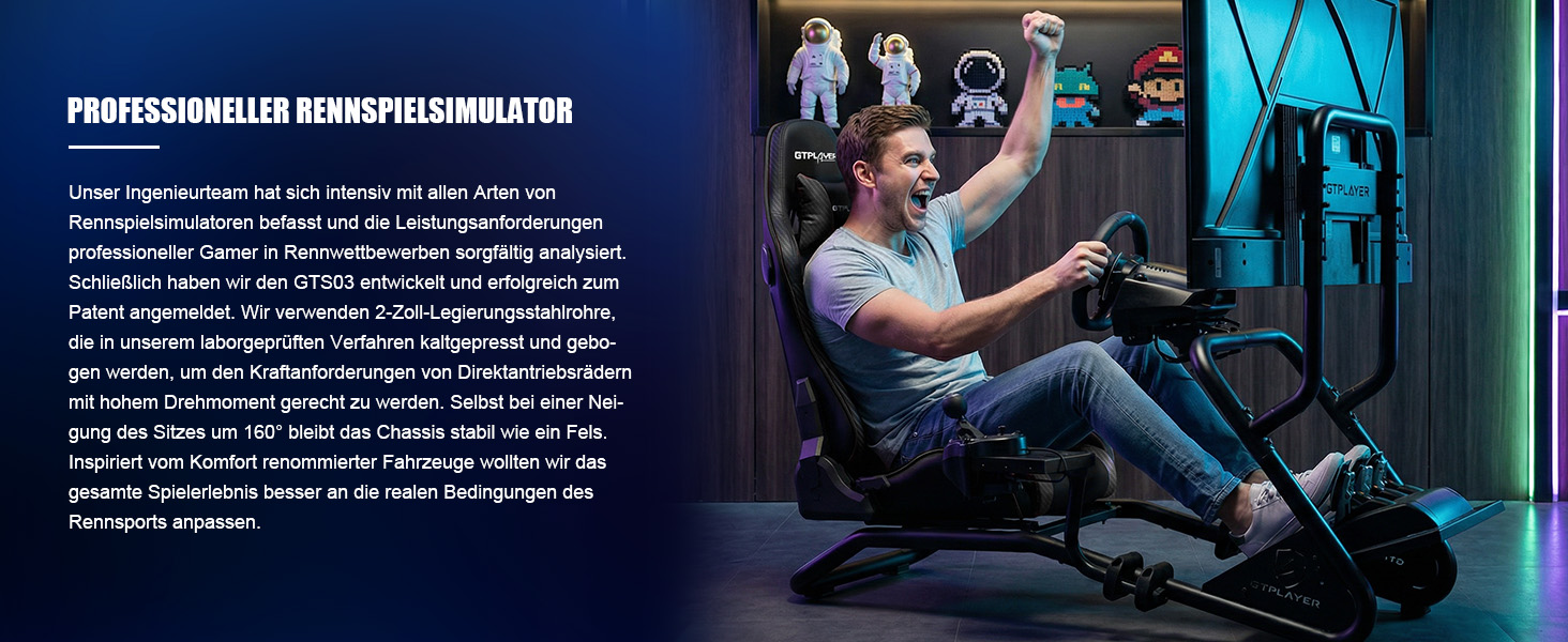 Ігровий симулятор GTPLAYER Simulator Cockpit: стійка для керма з 3D-стереодинаміками, тримачем для монітора, педалей та важеля КПП, регульована, чорна