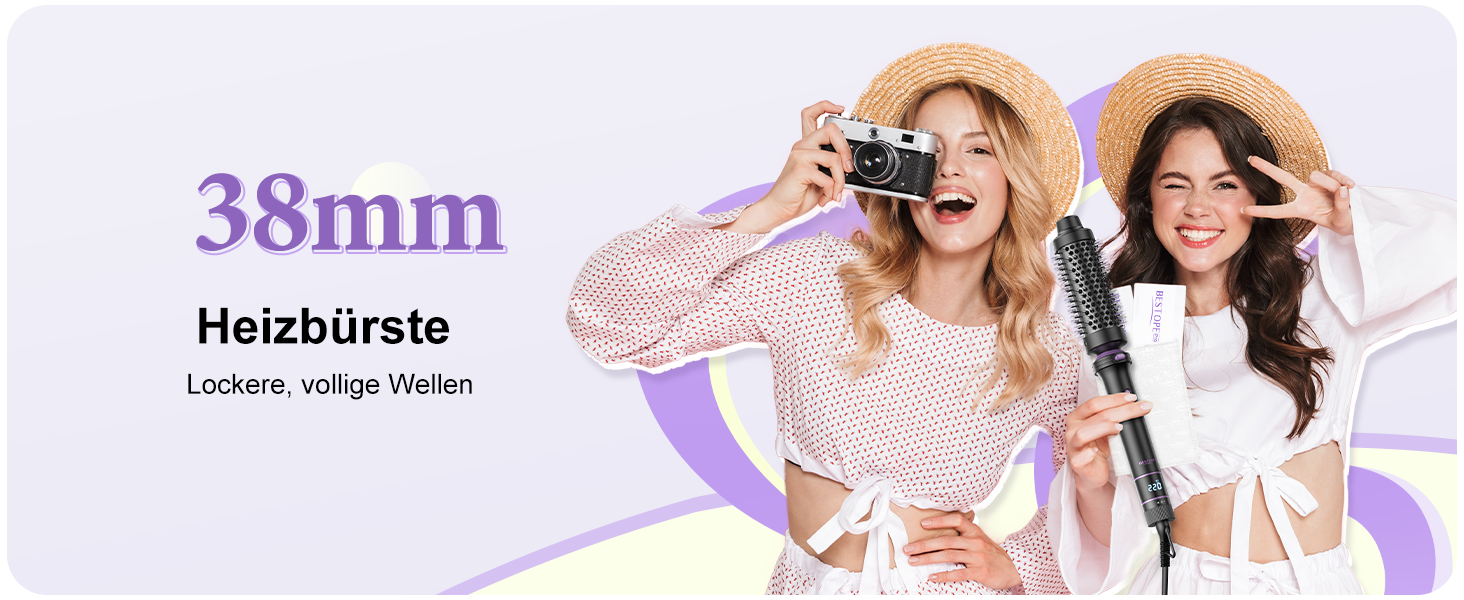 BESTOPE PRO Локкенстаб: Набір випрямляча та плойки 5-в-1 з термощіткою, 3 плойки (9-25 мм) для великих локонів, 13 температур, захисне покриття, рукавичка, затискач (базальтовий чорний)