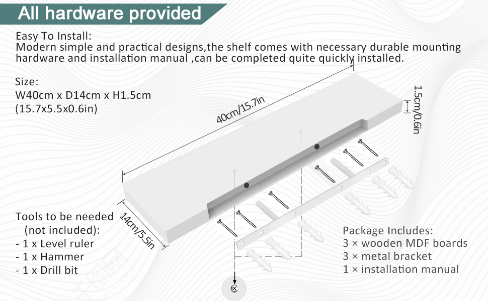 Набір білих настінних полиць-невимок (3 шт.) для ванної, спальні, вітальні та кухні — приховані полиці для декору та зберігання