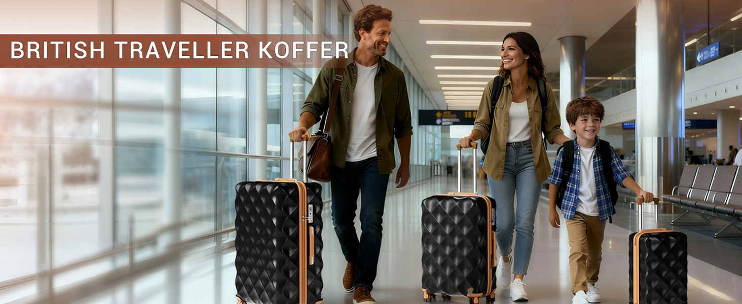 Набір валіз British Traveller з жорстким корпусом, 3 предмети, замок TSA (Чорний/Коричневий, 34Л, 57Л, 91Л)