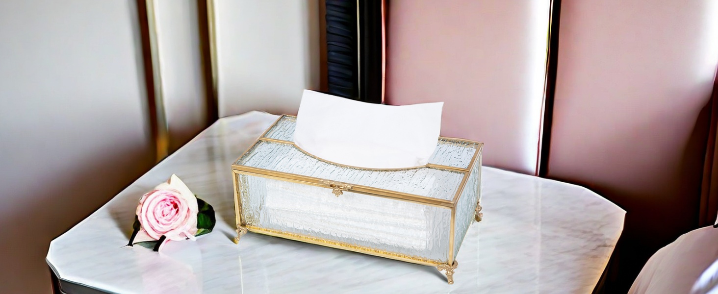 Скляна коробочка для серветок SLHEQING Gold - прямокутна, для ванної, вітальні, спальні, офісу