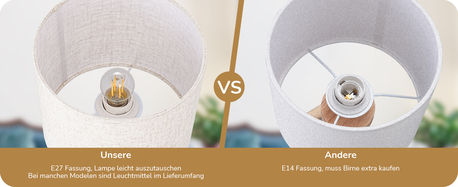 LED настільна лампа EDISHINE з ручним плетінням абажуру та дерев'яним штативом, 2700K тепле світло, бохо стиль для спальні, вітальні та готелю, з лампою E27 4W (сучасний дизайн)