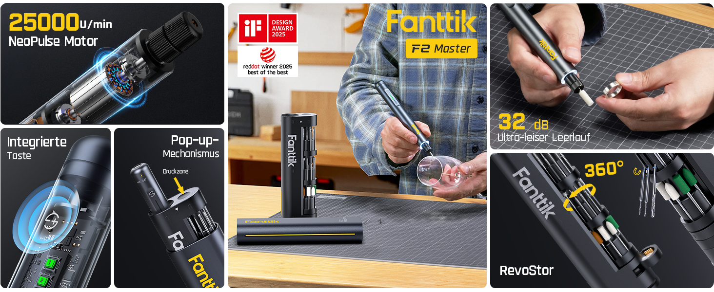 Fanttik F2 Master Mini Мультитул Акумуляторний: Полірування, 3D-друк, Свердління, Гравіювання - 35 насадок, 5 швидкостей, NeoPulse мотор