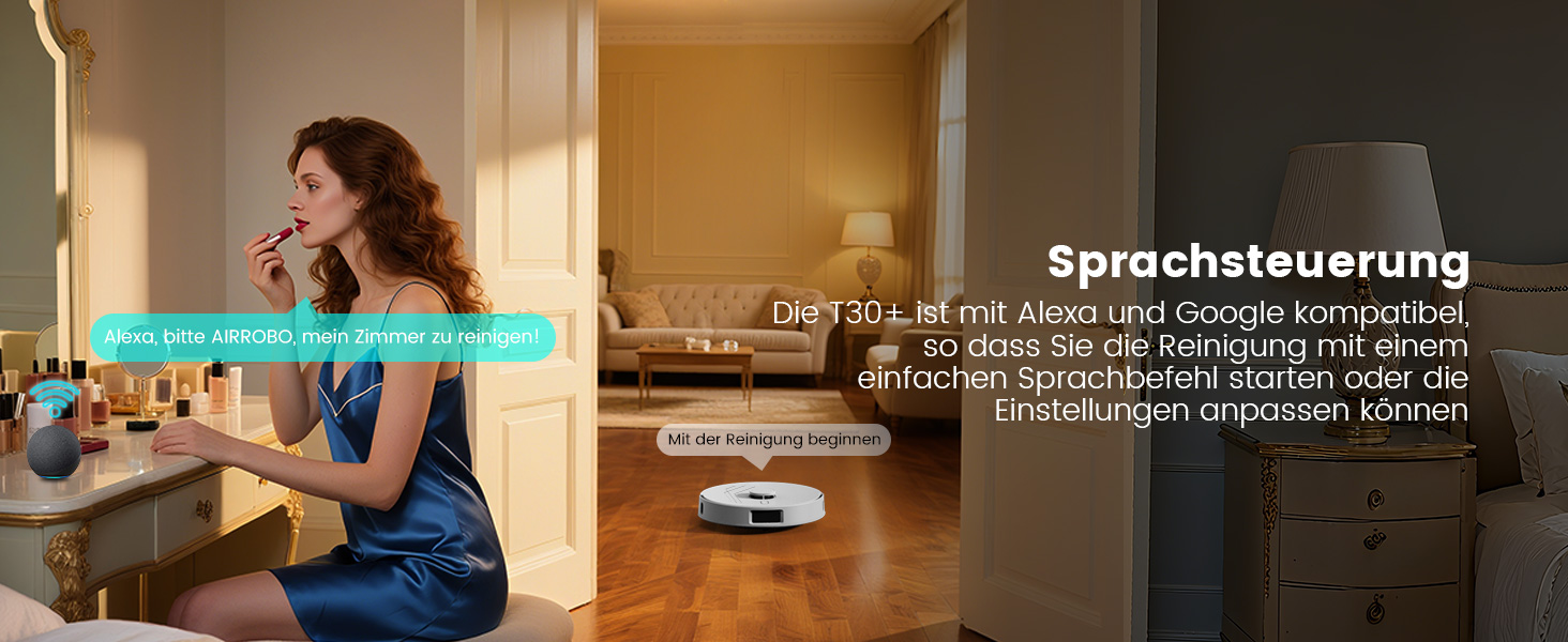 Робот-пилосос AIRROBO T30+ з функцією миття, LiDAR навігація, 6000Pa, 3.5L пилозбірник, 240 хв роботи, керування через додаток, білий малюнок