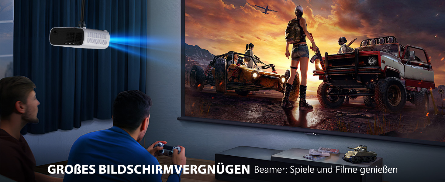 Розумний проєктор Beamer 4K Full HD 1080P, 25000 люмен, Android 11, WiFi 6, BT 5.2, поворотний штатив 120°, для iOS/Android/Laptops, сірий