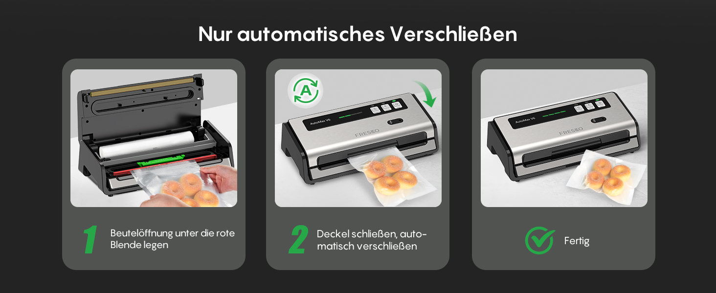 Вакууматор FRESKO Automatik для продуктів з турбо-режимом (15л/хв), автоматичний вакуумний пакувальник, 2 рулони в комплекті