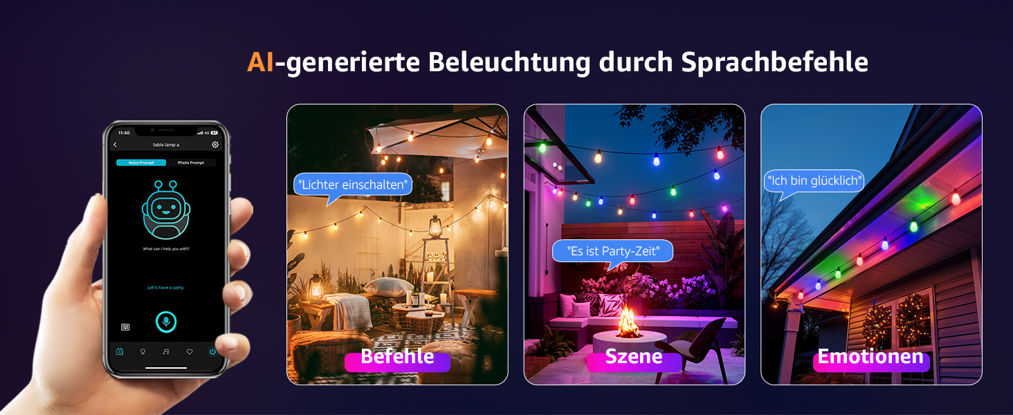 Lepro LED гірлянда для зовнішнього використання 30м, RGB+тепле біле світло, Wi-Fi, керування через додаток, сумісна з Alexa/Google, IP65, AI-дизайнер світла, 30 LED, без пульта