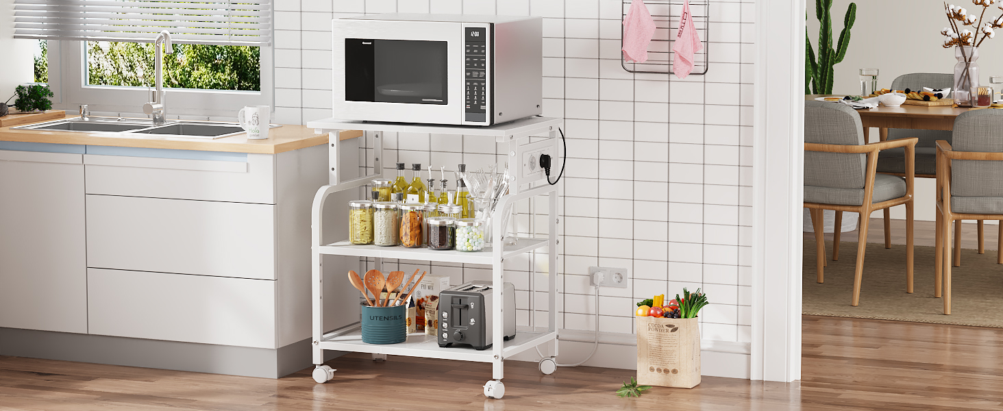 Тристопельний стіл для принтера з розеткою та USB-портами, регульовані полиці, роликовий стійка для дому/офісу, для 3D/лазерного друку, термопреса (білий, 60 см)