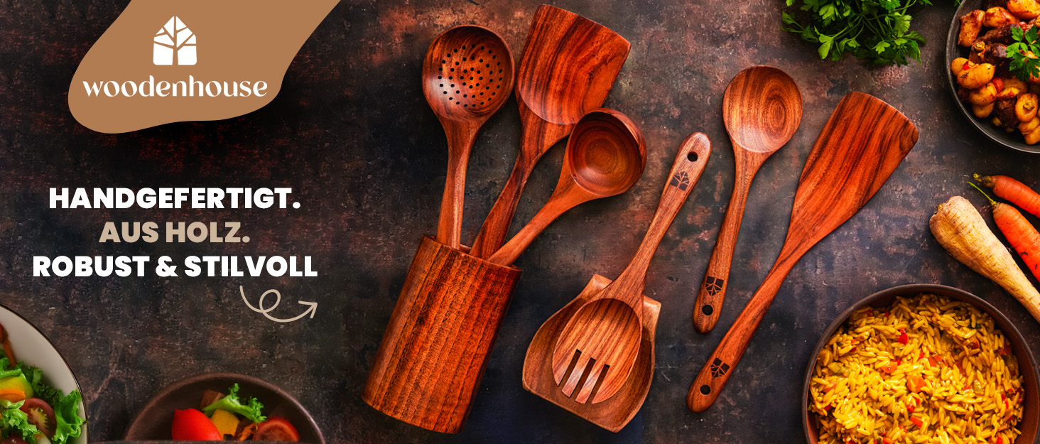 Набір дерев'яних ложок для приготування їжі (10 шт.) з теку - кухонне приладдя, лопатки, ложки для готування, антипригарне покриття, стійкість до нагріву