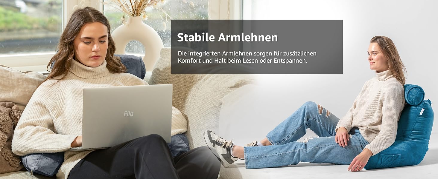 Подушка для читання Ella Lesekissen для ліжка та дивану з знімною подушкою для шиї - спинна подушка для ліжка. Зроблена з піни з пам'яті з підлокітниками, ідеально підходить для читання, перегляду телевізора, відпочинку або як спинна підтримка (Блакитний)