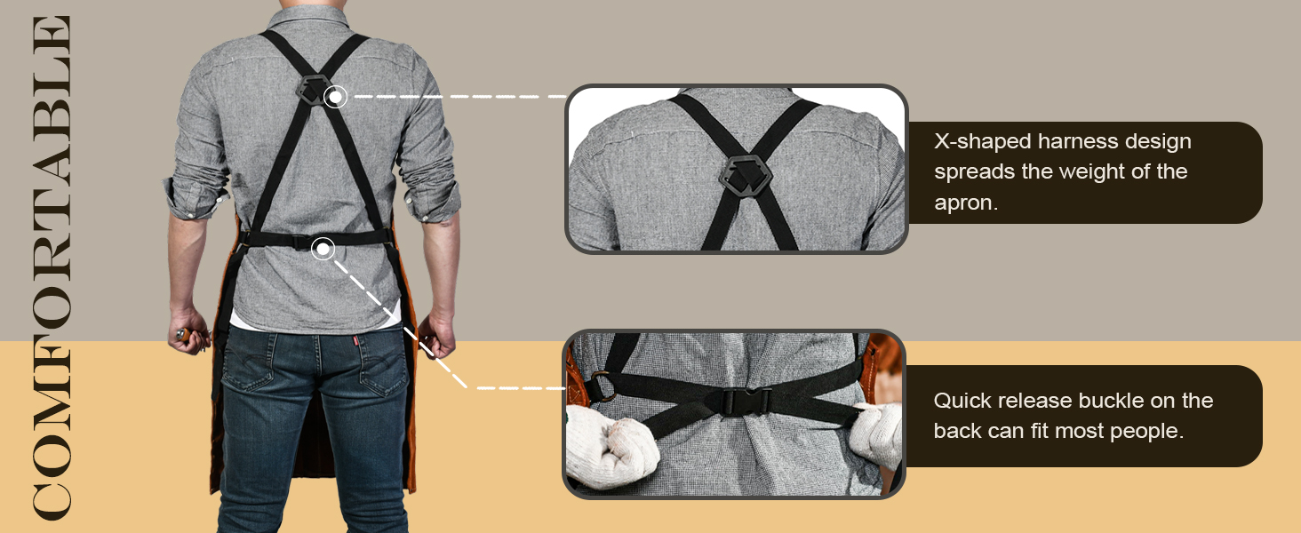 Шкіряний фартух зварювальника LeaSeek – термостійкий та вогнестійкий, з 6 кишенями, регульований, розмір M-XXXL (61x106 см)