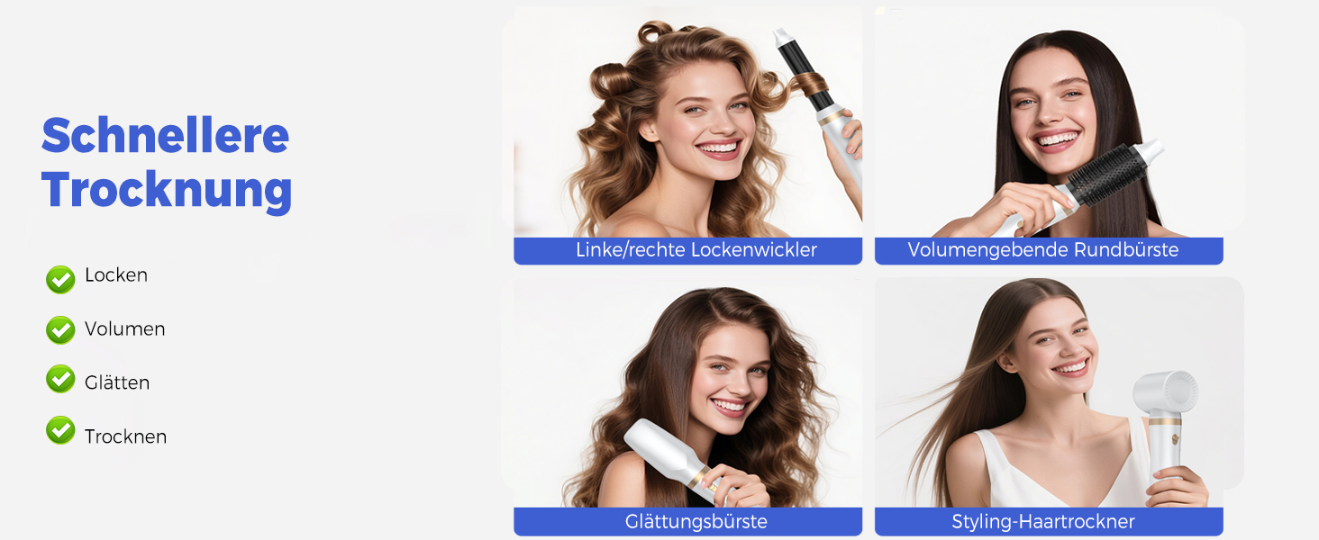 UMIGA Airstyler 5-в-1: Фен-щітка, випрямляч, плойка, об'ємна щітка для волосся 1000W, 3 режими нагріву, рожево-білий