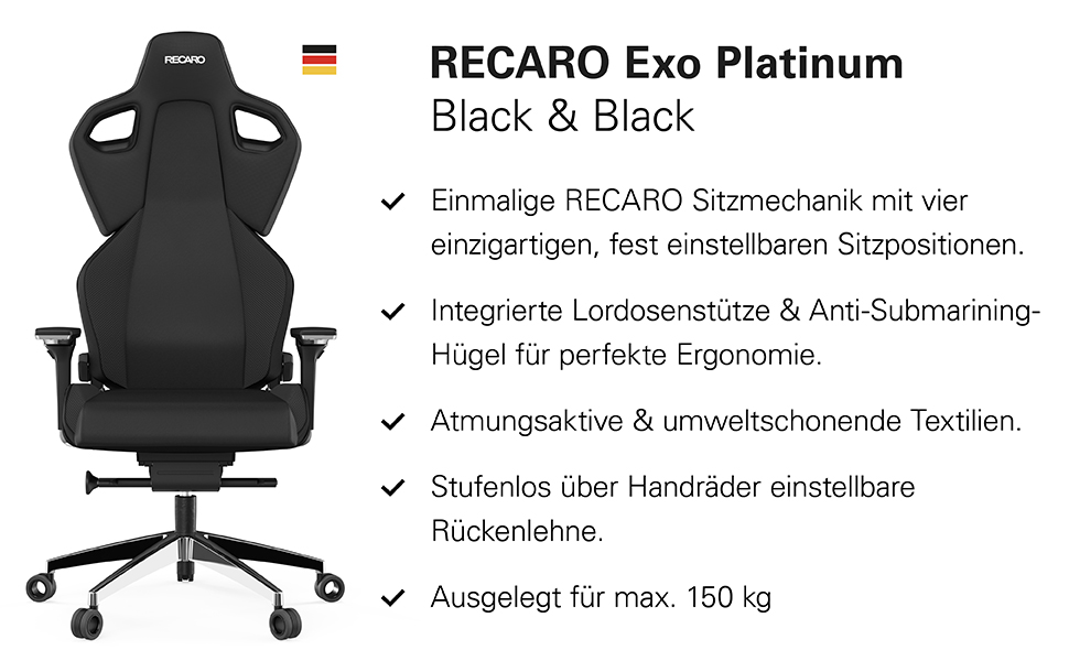 Ігрове крісло RECARO Exo Platinum Graphite Ергономічний, якісний, плавно регульований Зроблено в Німеччині