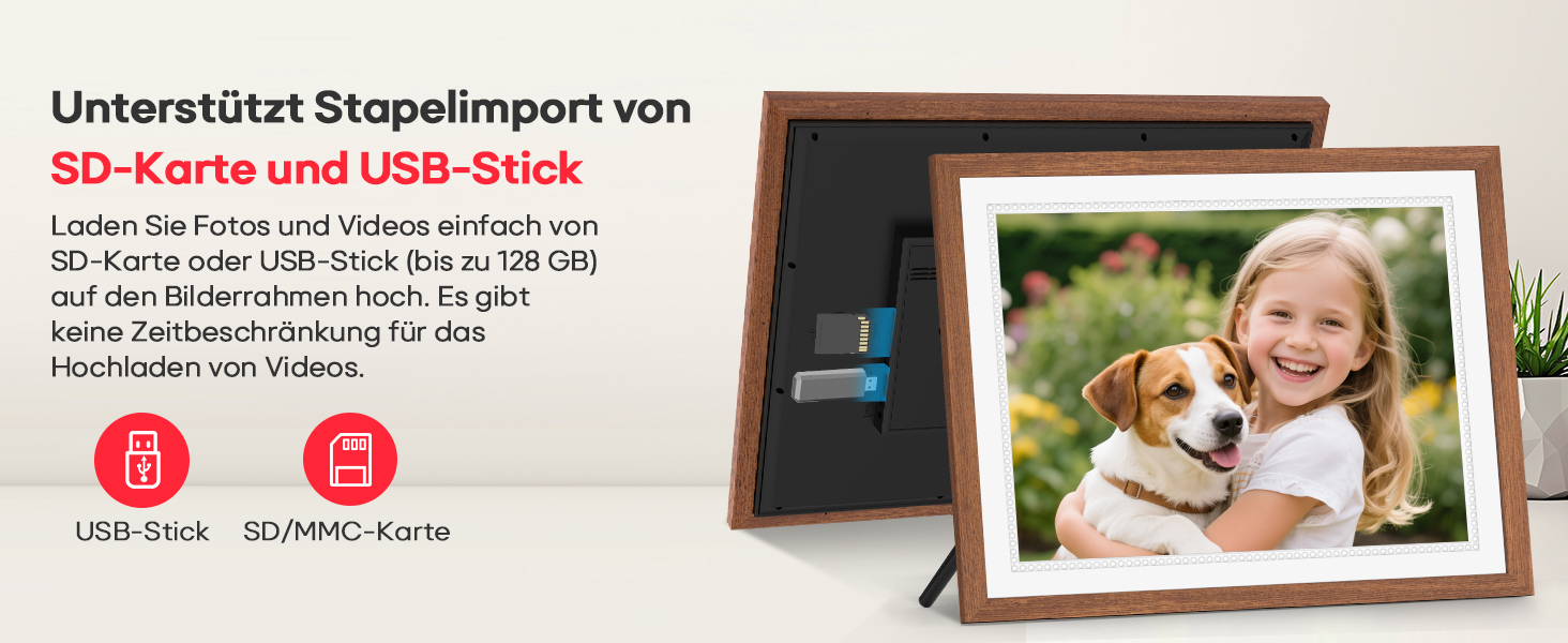 Frameo Цифровий фоторамка 10,1 дюйма, HD 1280*800 IPS сенсорний екран, 32GB пам'ять, автоповорот, Frameo App для обміну фото та відео, 15 дерев'яних текстур (білий)