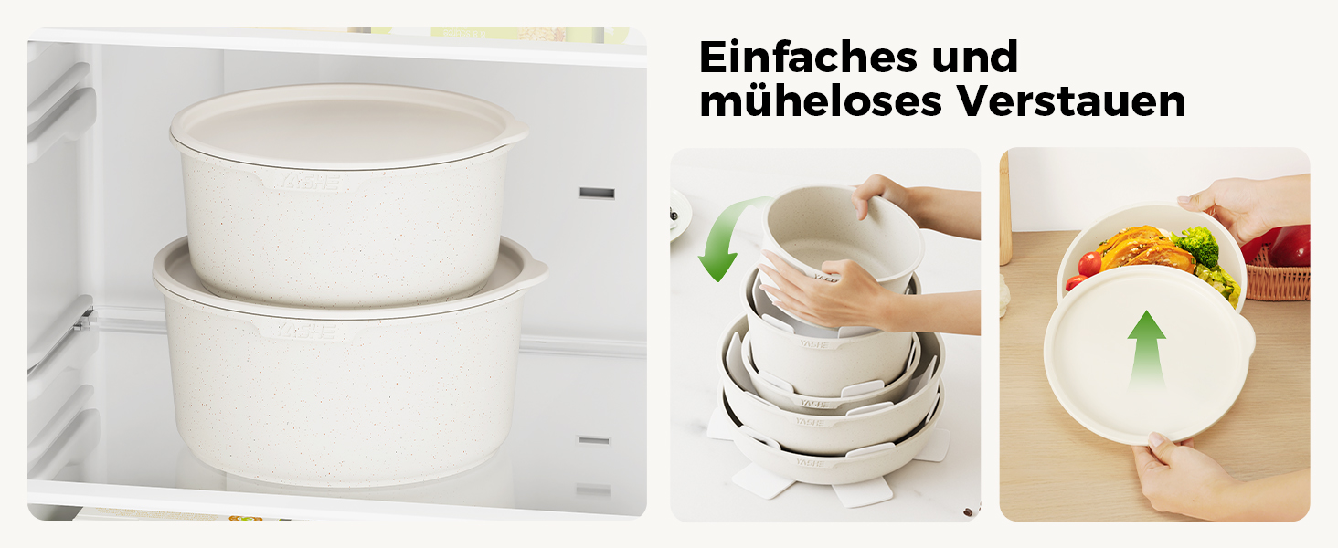 Набір посуду YASHE 20 предметів: каструлі та сковорідки з знімними ручками, антипригарне покриття, індукційний, до 230°C, для миття в посудомийній машині, сірий та білий