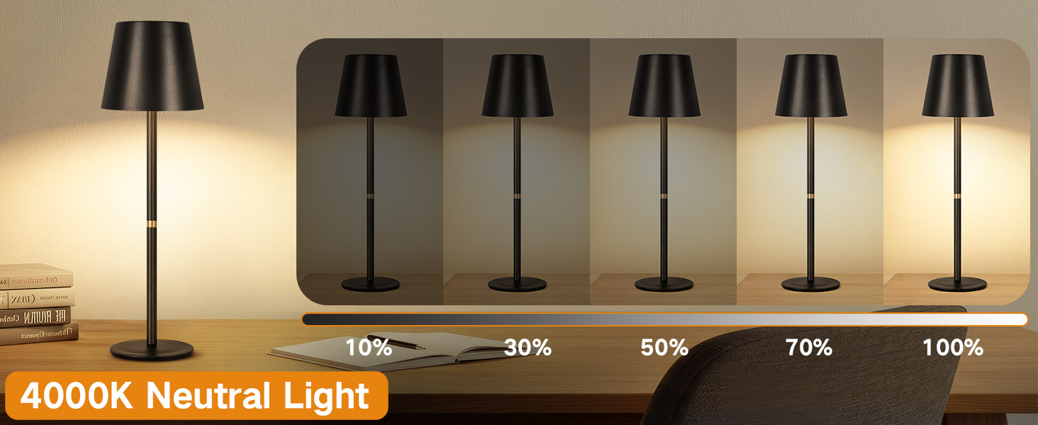 LED-лампа настільна OUTON 2 шт. бездротова з LED-індикатором, сенсорне керування, 3 колірні температури, USB-C зарядка, IP54 водостійкість, 30 годин роботи – для дому та на подарунок, чорний