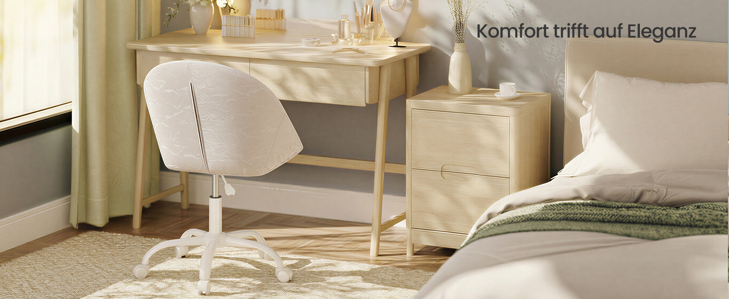 Крісло SONGMICS для офісу та дому, з оксамитовою передньою частиною, регульоване по висоті, для робочого кабінету або спальні, кремовий колір, OBG020WD01