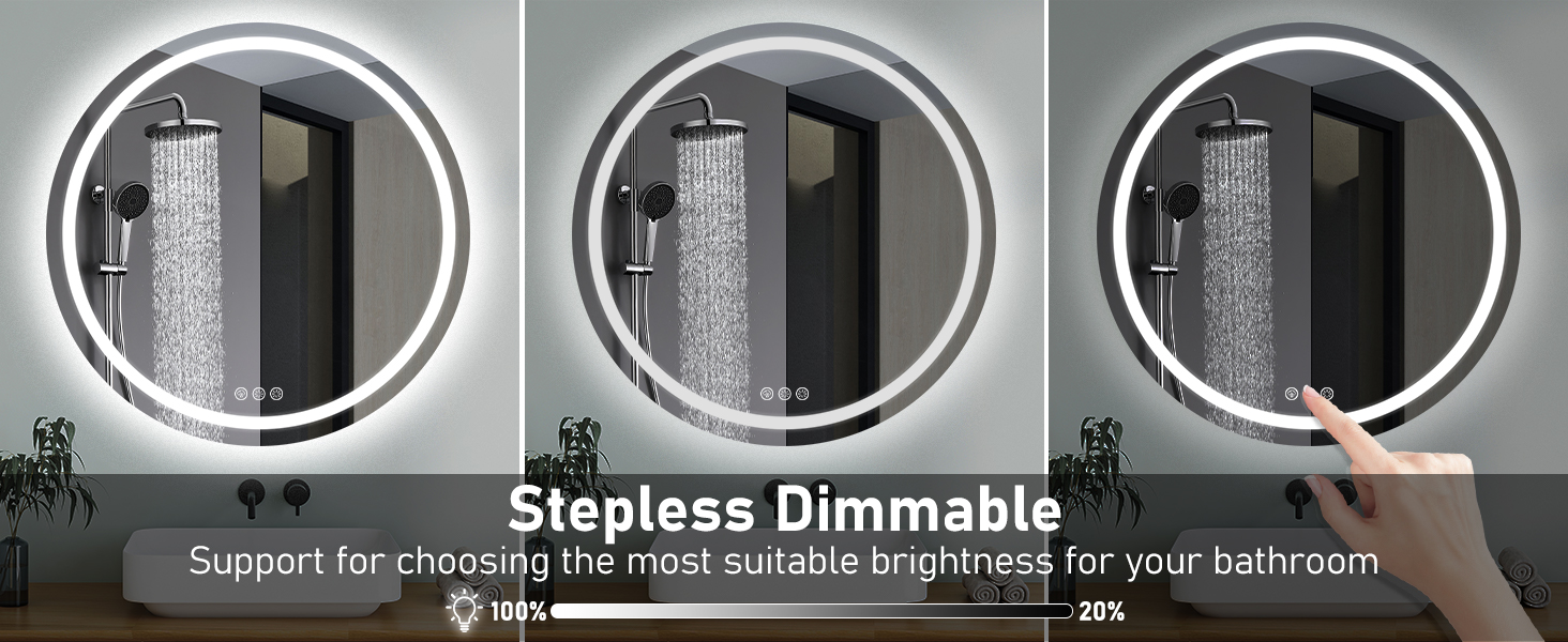 Дзеркало для ванної кімнати з підсвічуванням, 60 см, кругле, з антизапарюючим покриттям, диммер, 3 кольори світла, 60x60 см