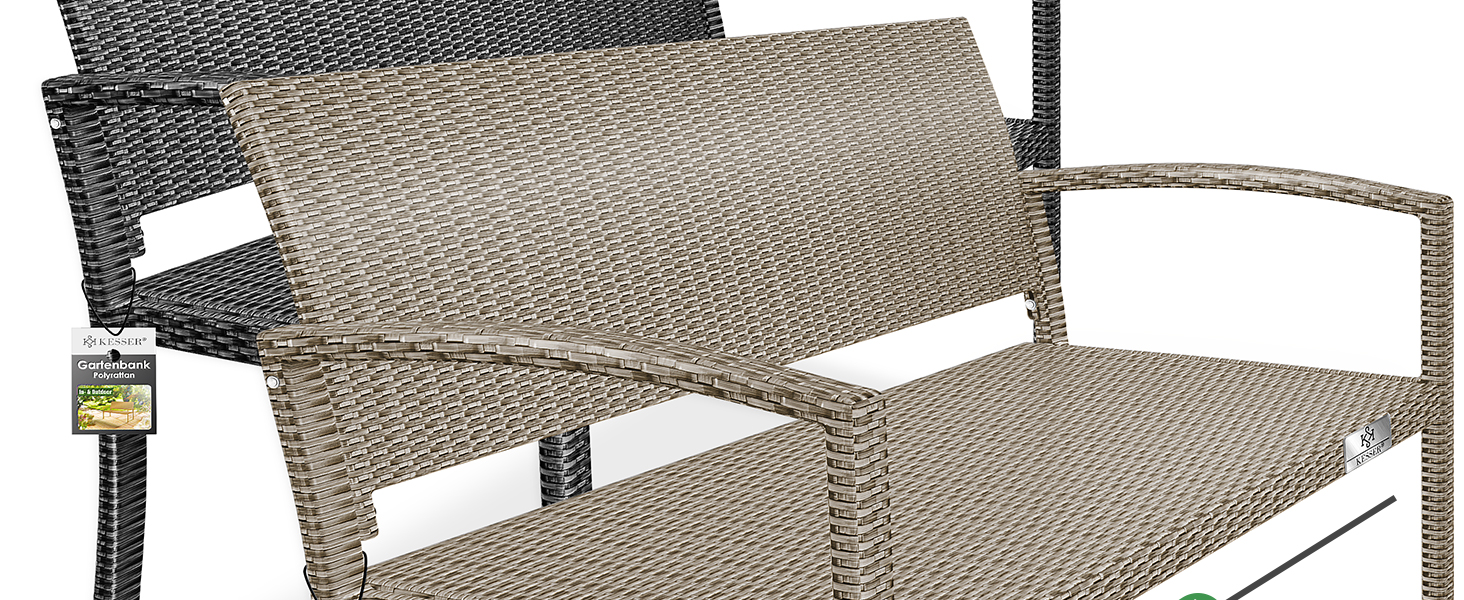 Садовий диван KESSER® з ротангу на 2 особи, вологостійкий, 125x62x90 см | Знімний чохол, ергономічні підлокітники, до 320 кг, антрацит